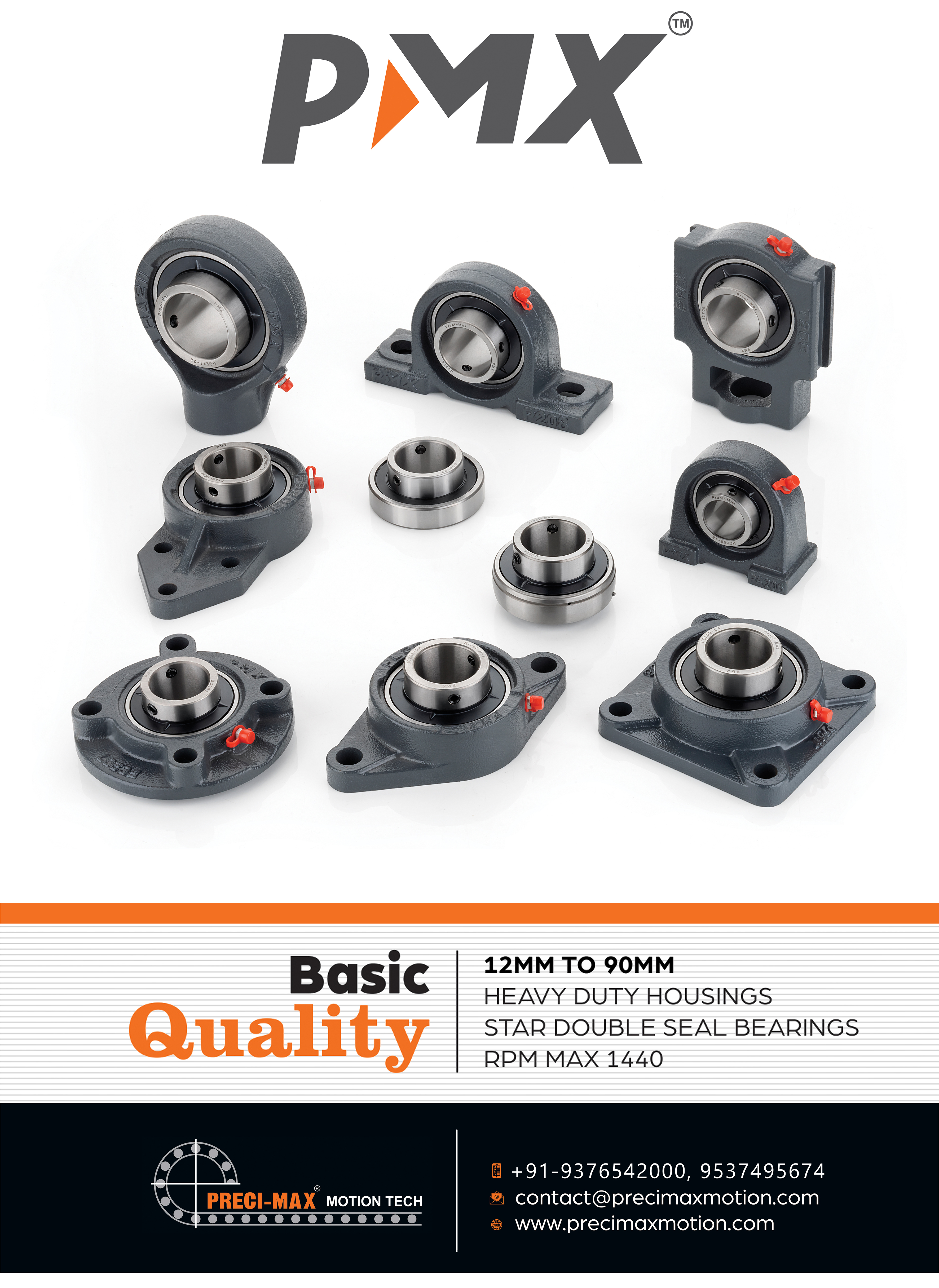 Pillow Block Bearings - Chrome Steel, 12 To 75 Mm Bore Size, Grey Color | Triple Seal, Industrial Usage, 0.500 To 8 Kg Weight