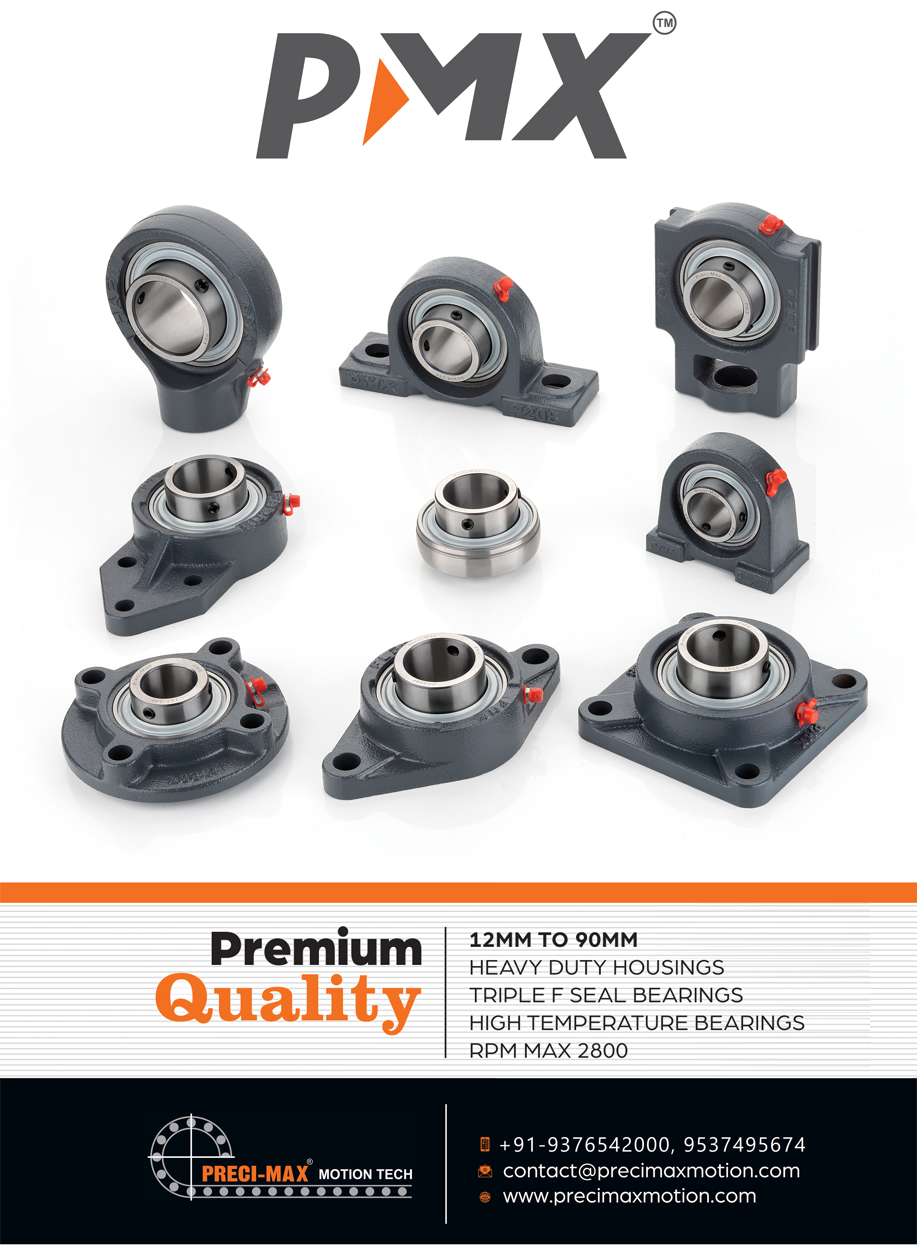 Pillow Block Ball Bearing - Chrome Steel, 12mm To 90mm Bore Size, Silver And Grey Color, Triple Seal For Enhanced Lubrication, Limiting Speed Of 1400 To 2800 Rpm, Weights Ranging From 0.690 To 15 Kilograms