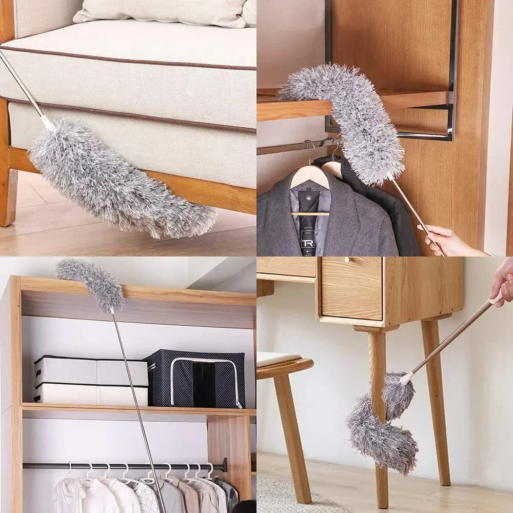Microfiber Feather Duster Bendable And Extendable Fan Cleaning Duster With 100 Inches Expandable Pole Handle Washable Duster For High Ceiling Fans And Windows