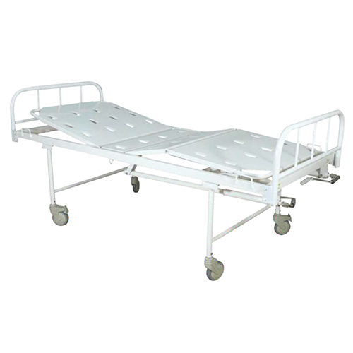 SS Panels Fowler Bed - Metal, High Density Foam Mattress | New, Foldable, Portable, Manual Power Source, White Color, 2-Fold Adjustment