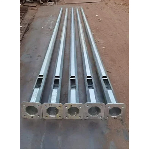 6 Mtr Octagonal Pole - Mild Steel, Dimensions 220x220x12mm, Plate Thickness 3mm, Foundation Plate Thickness 16mm, Silver Color, Single-Arm Design