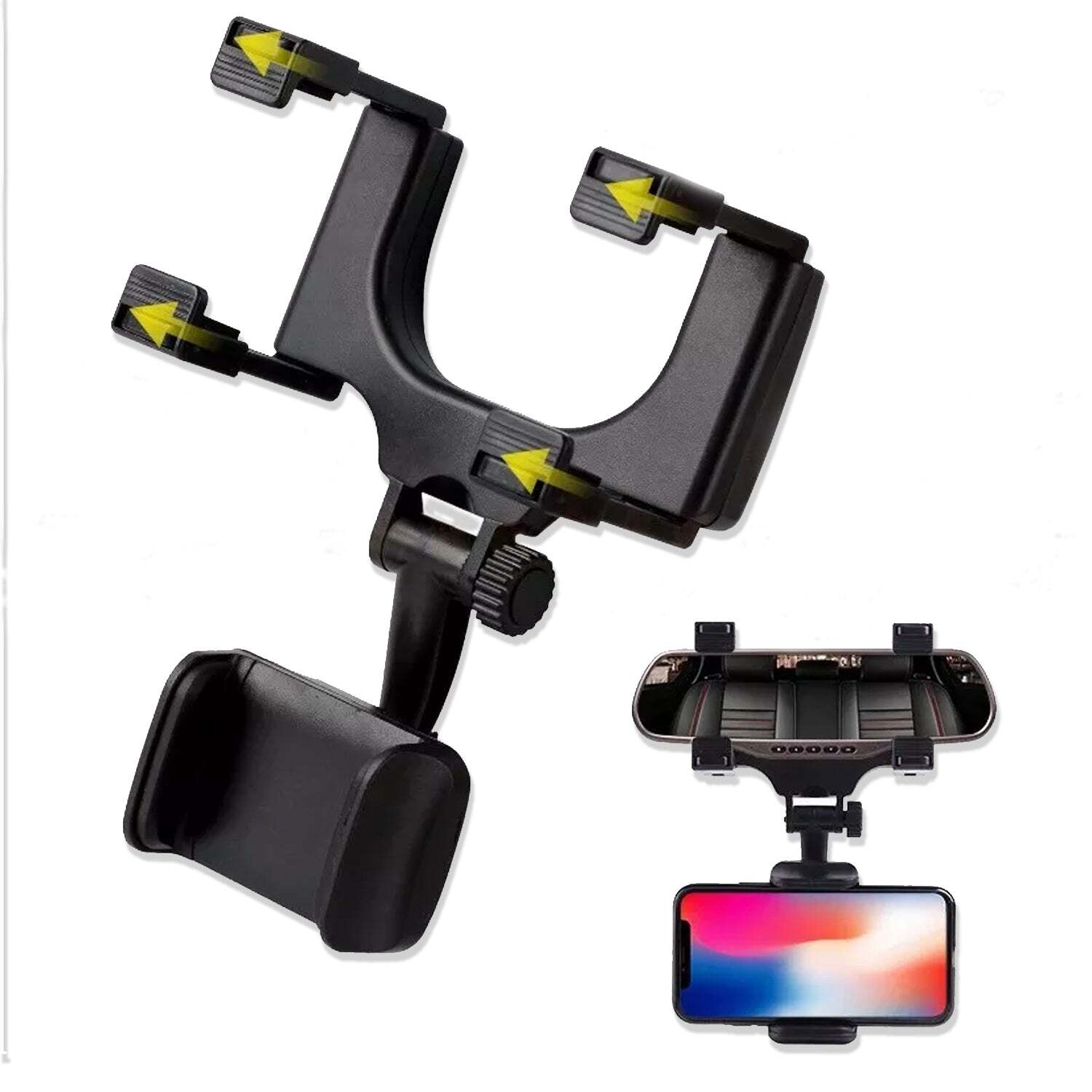 Rear View Mobile Holder Universal Vehicle Rear View Mirror Mobile Phone Mount Stand (6279) - Plastic Material, Black Color | Complete Convenience For Hands-free Navigation
