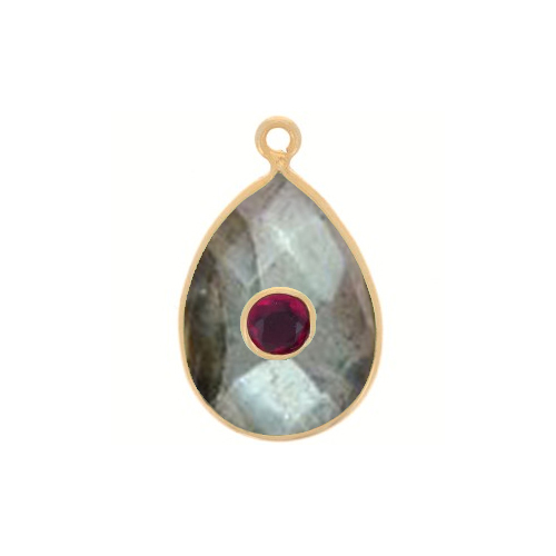 Labradorite Gemstone Oval Gold Vermeil Double Stone Bezel Set Charm Size: 15x10mm