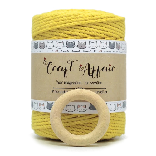 3 Ply Twisted Organic Cotton Cord - Round, Yellow | Soft, Lightweight, Quick Dry, Fast Colors