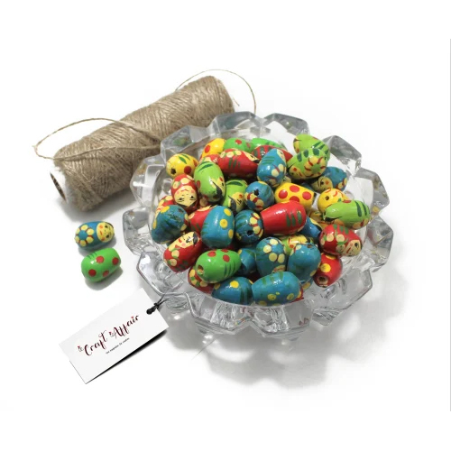 Wooden Gudda Beads - High Quality Wood, 22mm Size , Multicolor Shades for Art and Craft Projects