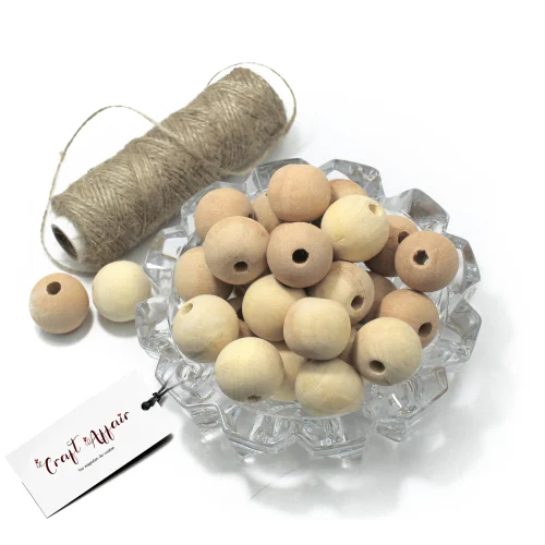 Natural Wooden Beads - Natural Wood, 30 mm Size, Brown Color - Ideal for Jewelry, Crafts, Decorations, and Art Projects