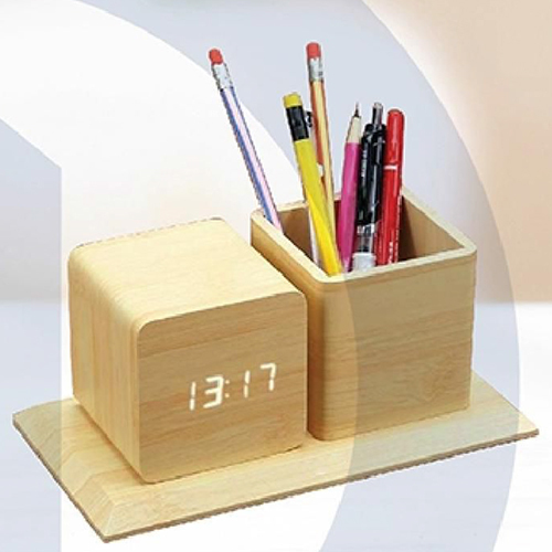पेन स्टैंड के साथ डिजिटॉप डिजिटल वुडन क्लॉक आवेदन: औद्योगिक