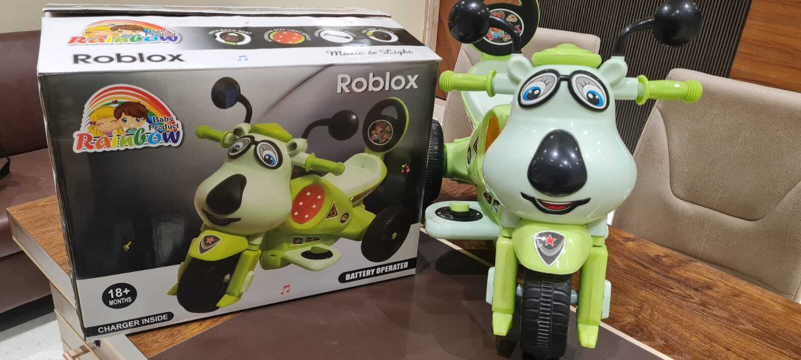 Robolox Battery Operated Bike - Plastic And Iron, Big Size Wheels, Multi Colour | Star Musical Light, Front And Back Motion, Fun Riding For Ages 2-6