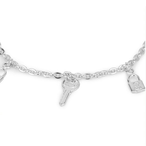Modern Dangling Lock And Key Charm Silver Bracelet