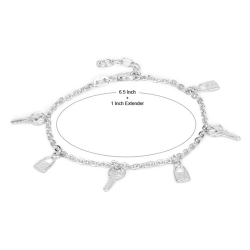 Modern Dangling Lock And Key Charm Silver Bracelet