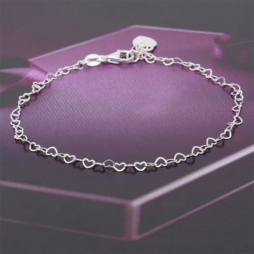 Interlinked Open Heart Silver Anklet Size: Customized