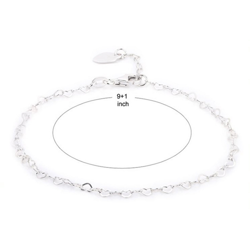 Interlinked Open Heart Silver Anklet Size: Customized