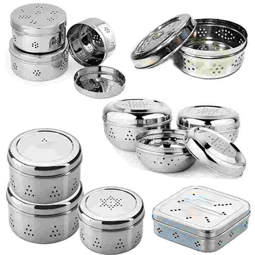 Silver Dhaniya Dibbi Steel Container Box