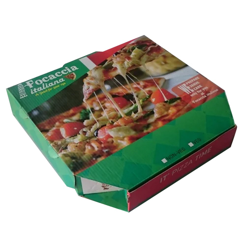 Printed Corrugated Pizza Box - Custom Made Corrugated Cardboard, Ventilated Design With Branding Elements, Various Sizes Available