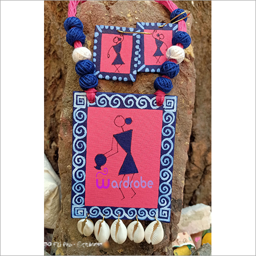 Fj131 फैब्रिक ज्वेलरी नेक सेट ड्रॉप इयररिंग्स