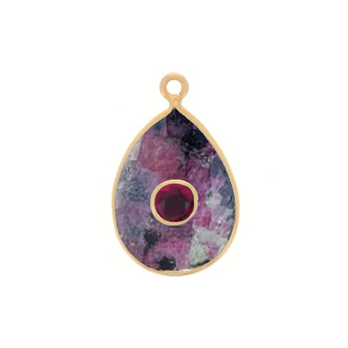 Ruby Zoisite Gemstone Oval Gold Vermeil Double Stone Bezel Set Charm Size: 15x10mm