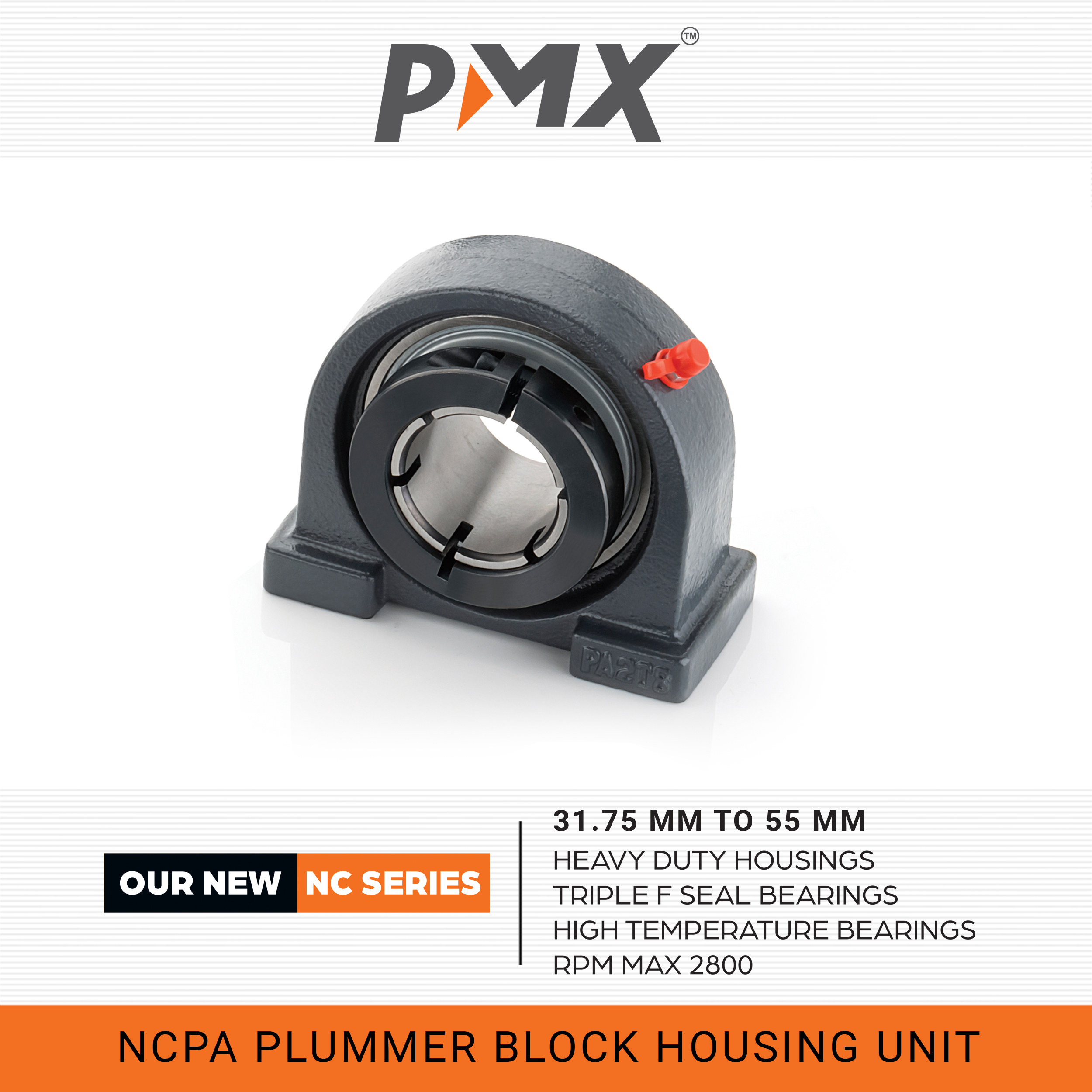 Ncpa Pillow Block Bearing - Chrome Steel, 208 Mm Size | Grey, F Seal, Grease Lubrication, 35-40 Mm Bore Size, 1400-2800 Rpm Limiting Speed