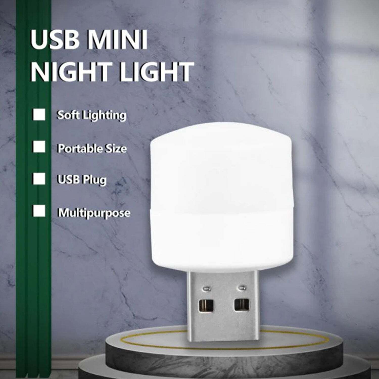 Usb Led Lamp Night Light Plug In Small Led Nightlight Mini Portable For Pc And Laptop (6293) - Plastic Body, Compact Size, White Color | Usb Powered, Ideal For Travel And Home Use