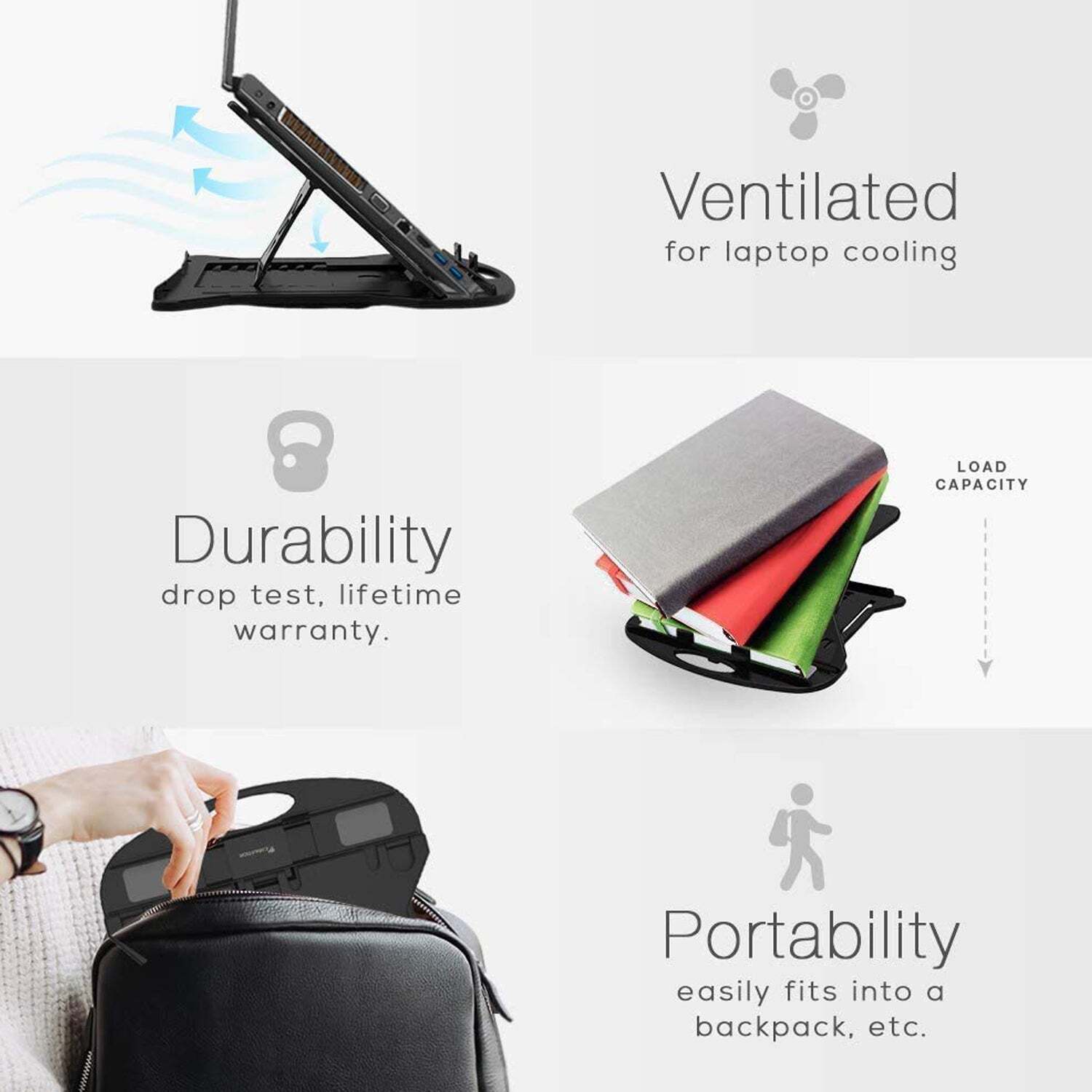 Adjustable Laptop Stand Patented Riser - Portable Mobile Stand, Adjustable Design, Sleek Black Finish | Enhances Ergonomics For All-day Comfort