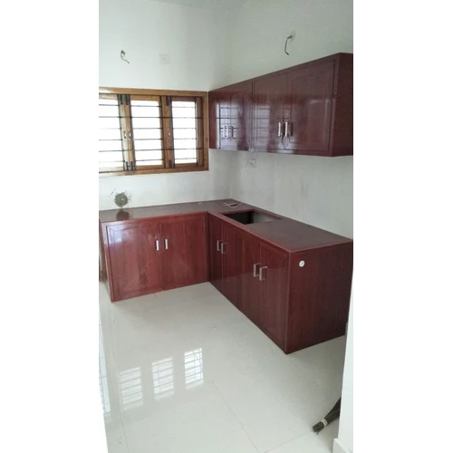 L Shaped Modular Kitchen - Brown Finish, Modern Design | Versatile Configuration, Ergonomic Workspace, Ample Storage Solutions, Customizable Layout