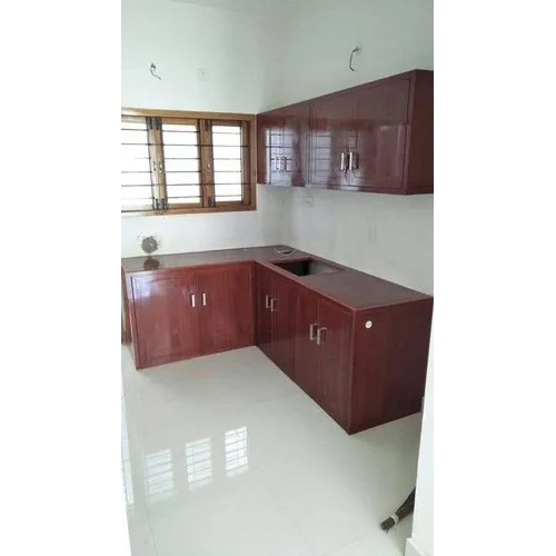 L Shaped Modular Kitchen - Brown Finish, Modern Design | Versatile Configuration, Ergonomic Workspace, Ample Storage Solutions, Customizable Layout