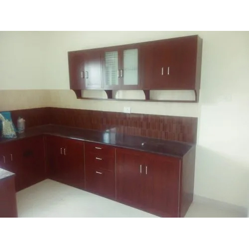 L Shaped Modular Kitchen - Brown Finish, Modern Design | Versatile Configuration, Ergonomic Workspace, Ample Storage Solutions, Customizable Layout