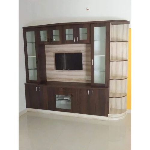 Pvc Tv Unit - Durable Pvc, Spacious Design With Open Shelves & Cabinets, Brown Color, Eco-friendly, Lightweight Indoor Furniture