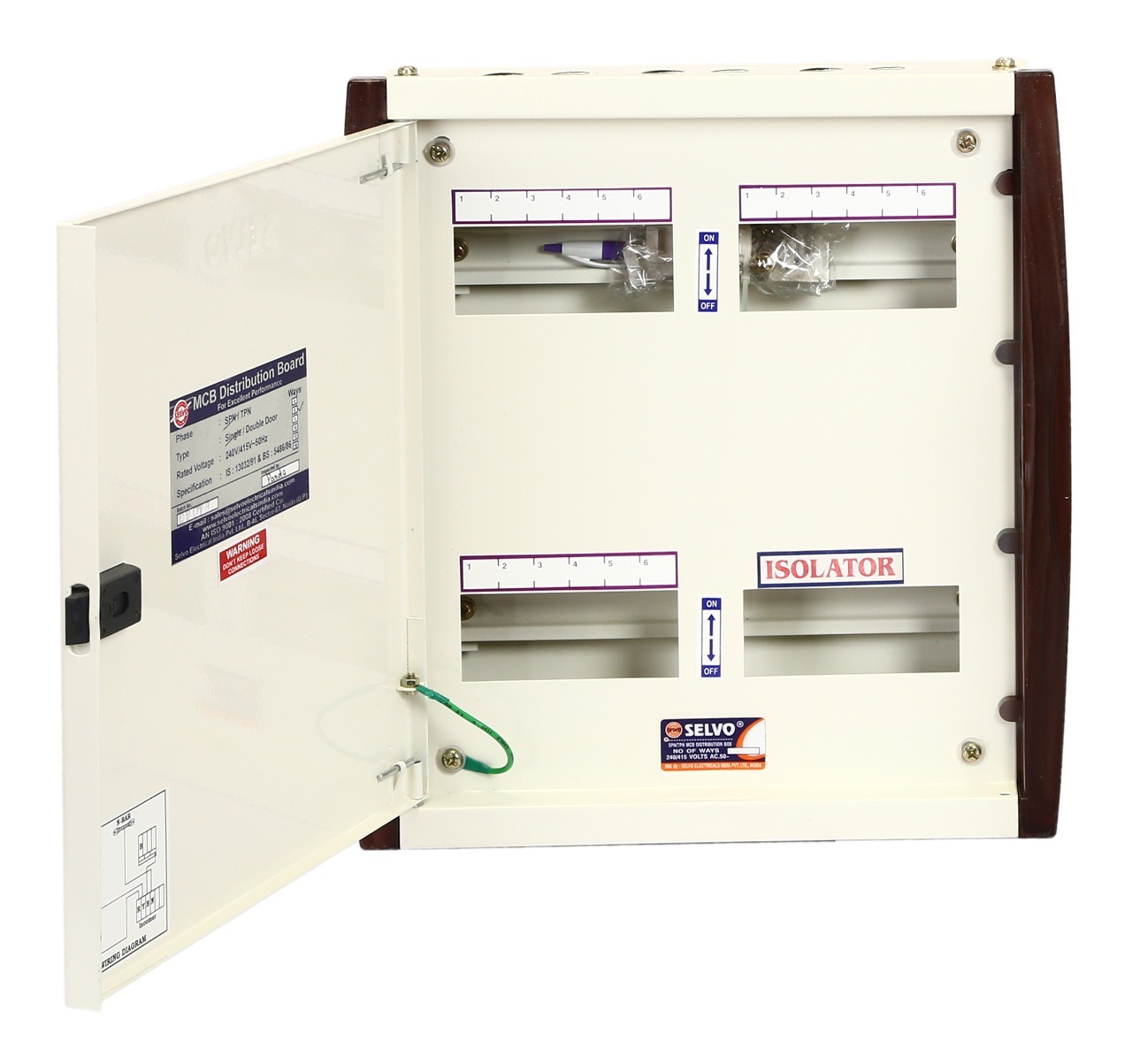 White Selvo 6 Ways Tpn Phase Selector Distribution Board