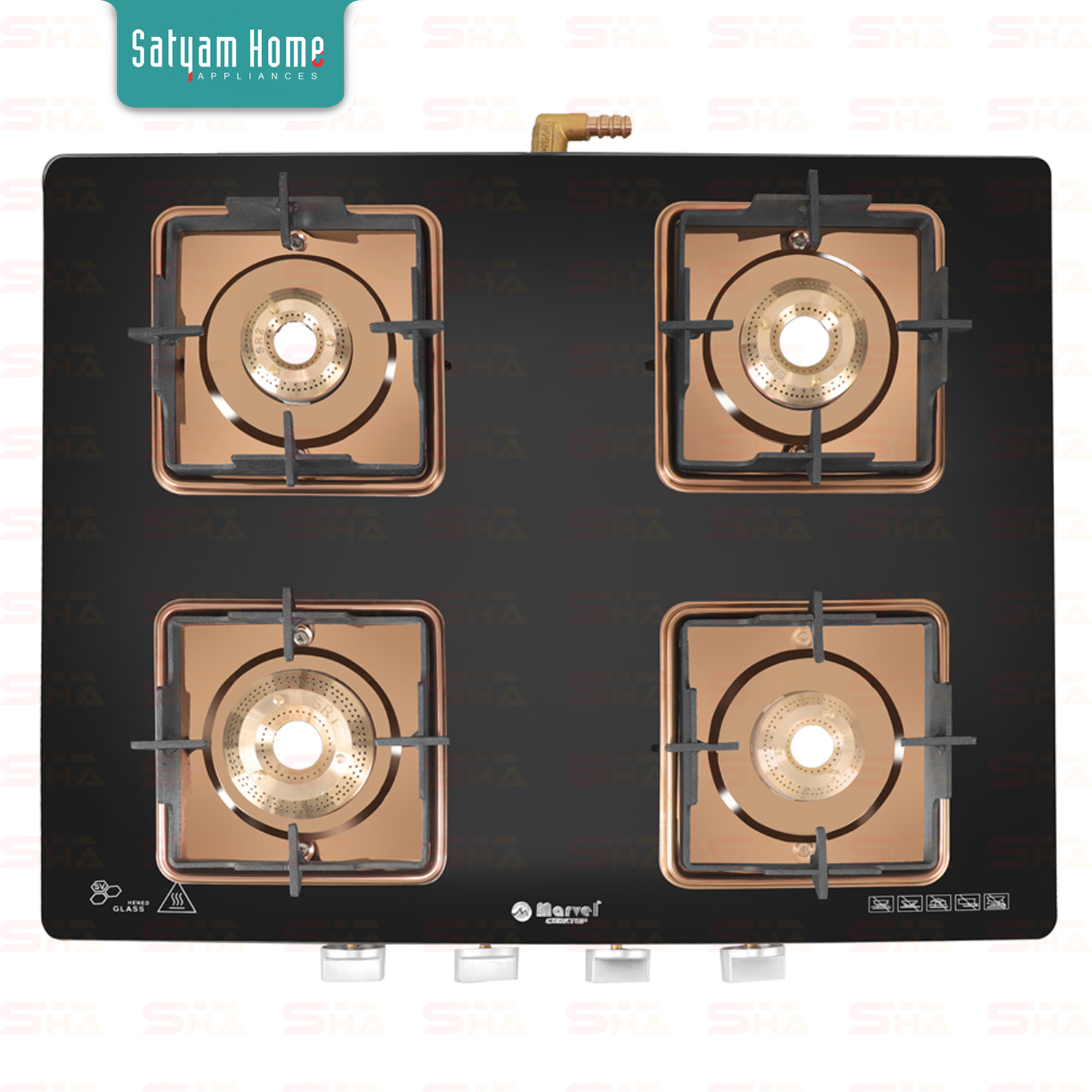 4 Burner Premium Crystal Glass With Rose Gold Mirror Finish Frame Gas Stove - Dimension (L*w*h): Not Available From Image
