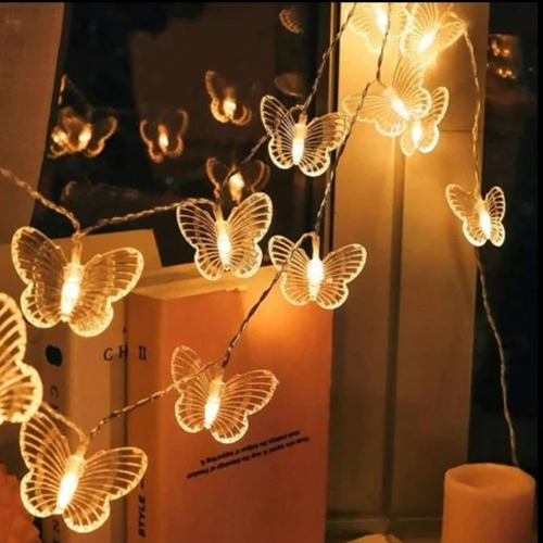 Led Decorative String Light - Yellow Plastic Material, Butterfly Shape | Warm White Led Lighting, Plug-in Power, Multiple Size Options
