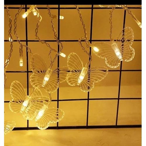 Led Decorative String Light - Yellow Plastic Material, Butterfly Shape | Warm White Led Lighting, Plug-in Power, Multiple Size Options