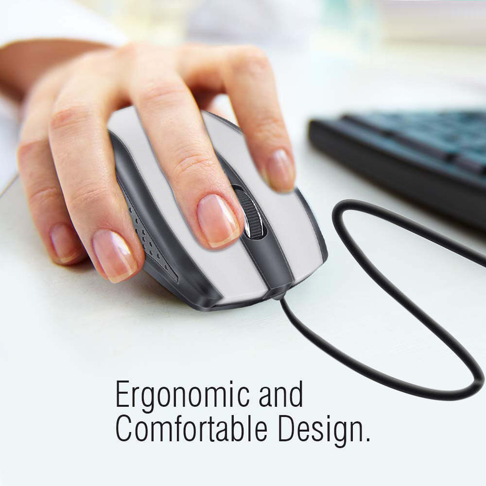 Wired Mouse - Plastic Body, Faster Response Time | Silver Finish For Enhanced Performance On Laptop And Desktop
