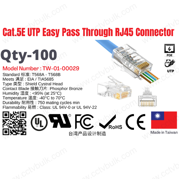 Rj45 Connector Cat 5e Utp Pass Through Taiwan 100set