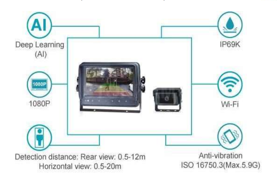 Forklift Ai Pedestrian Detection System With 7 Led Monitor - Color: Black