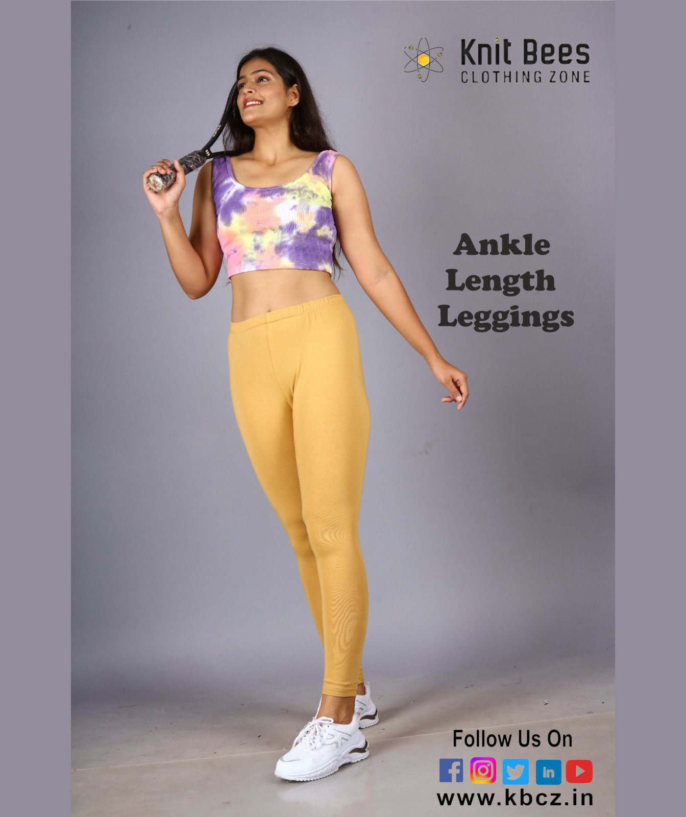 Ankle Length Leggings - 95% Cotton & 5% Elastane, Blue | Comfortable Fit, Breathable, Stretchy Fabric, Elastic Waistband, Versatile Style