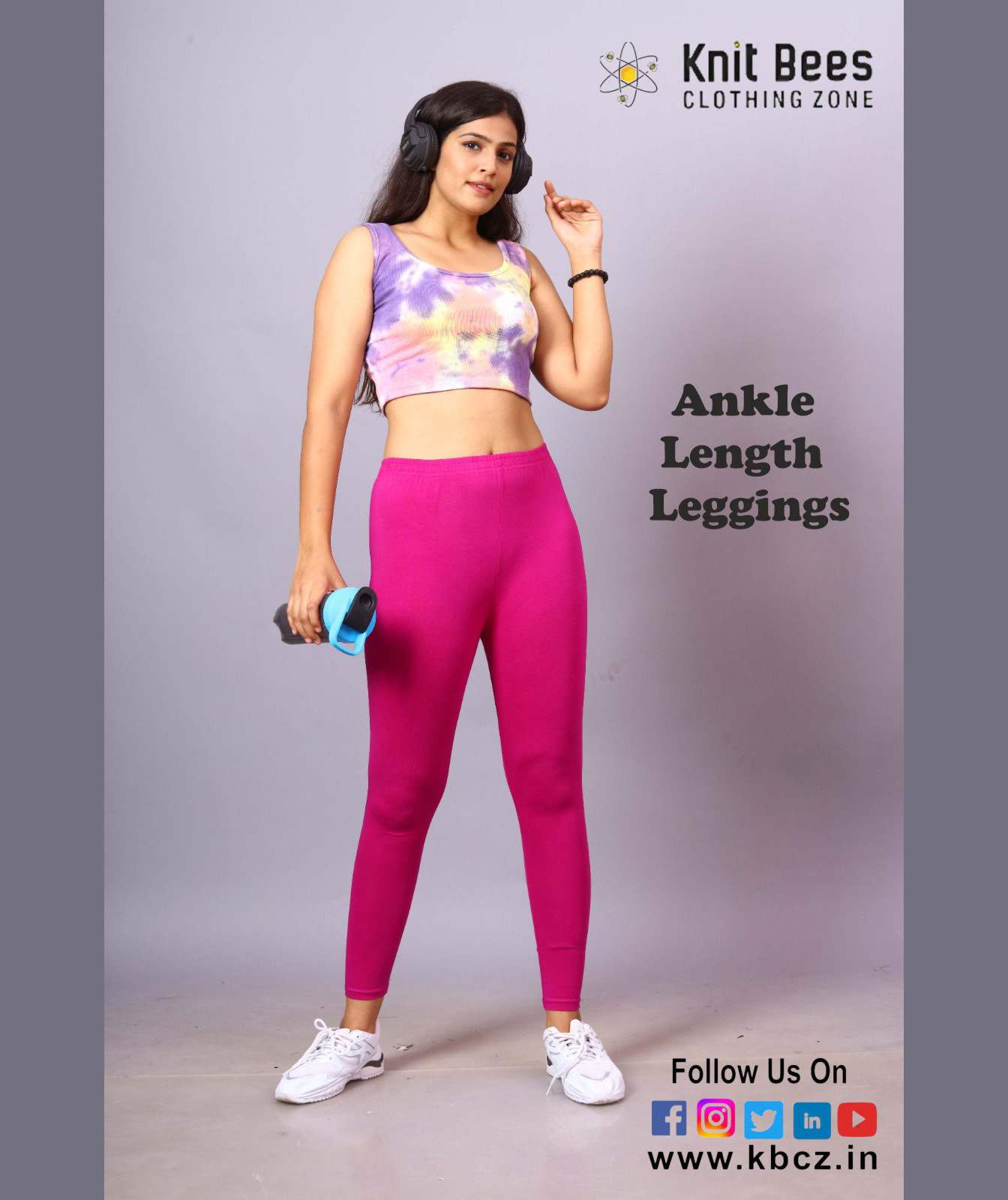 Ankle Length Leggings - 95% Cotton & 5% Elastane, Blue | Comfortable Fit, Breathable, Stretchy Fabric, Elastic Waistband, Versatile Style