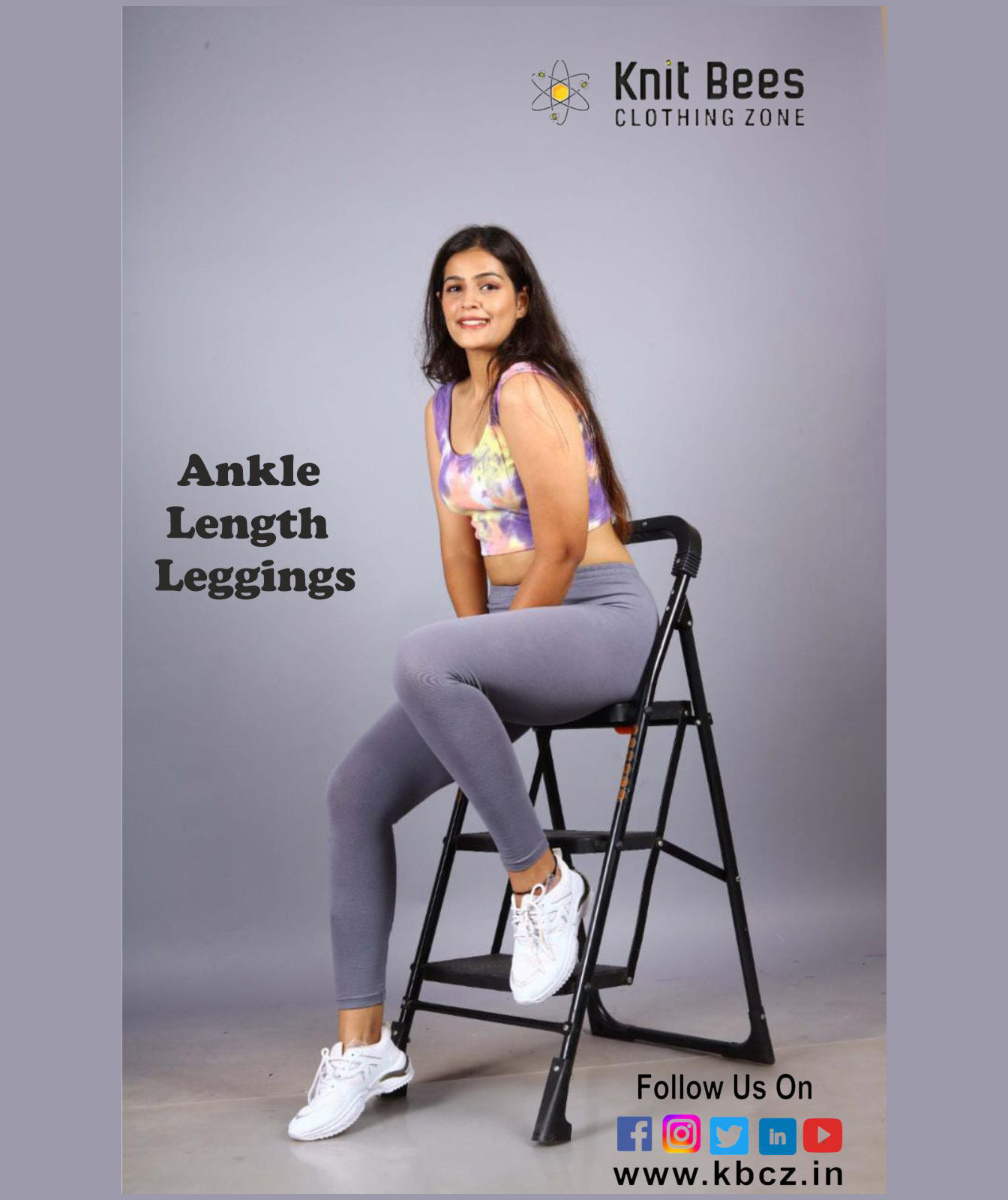 Ankle Length Leggings - 95% Cotton & 5% Elastane, Blue | Comfortable Fit, Breathable, Stretchy Fabric, Elastic Waistband, Versatile Style