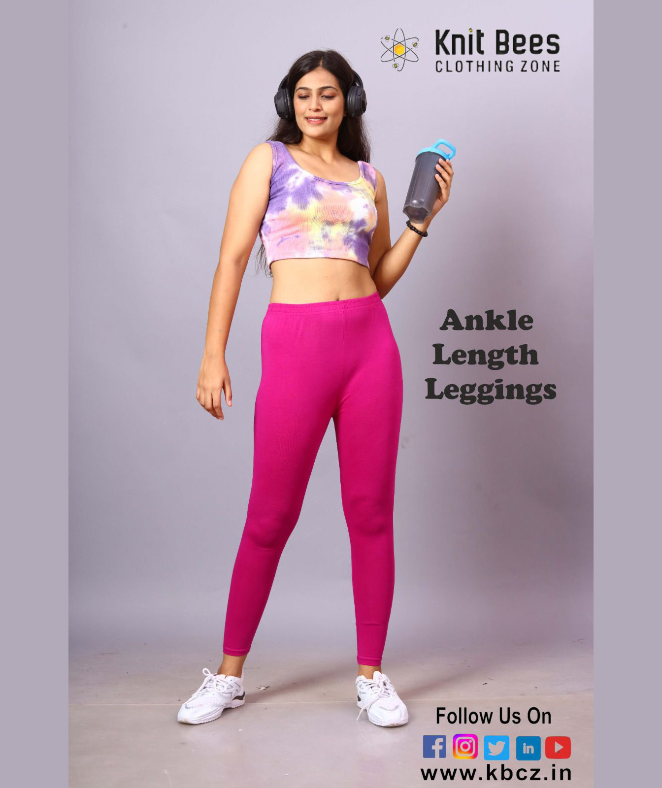 Ankle Length Leggings - 95% Cotton & 5% Elastane, Blue | Comfortable Fit, Breathable, Stretchy Fabric, Elastic Waistband, Versatile Style