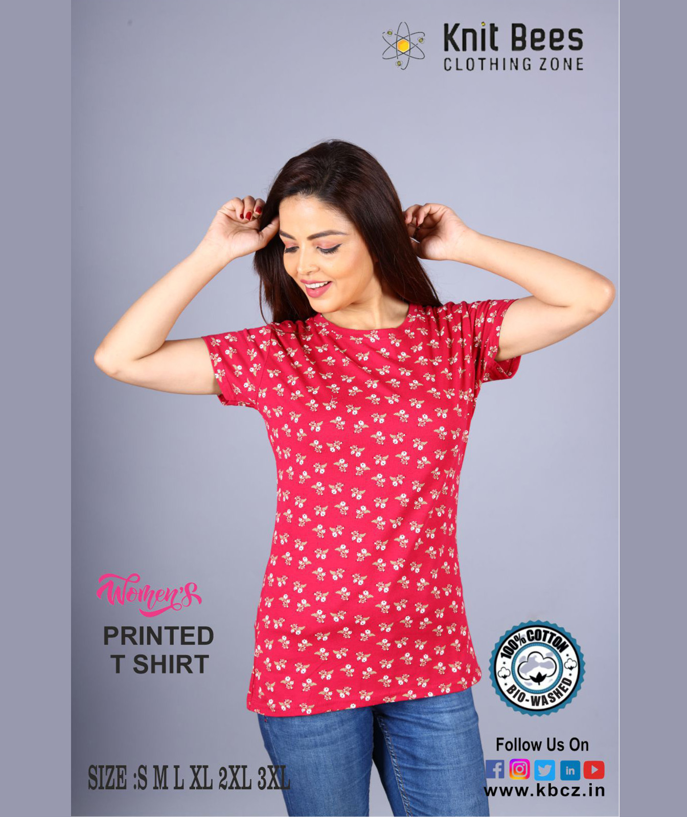 Womens Printed Top - 100% Cotton, S-3xl, Round Neck, Short Sleeve, Floral Print | Comfortable Fit, Durable, Machine Washable, Soft Fabric, Versatile Style