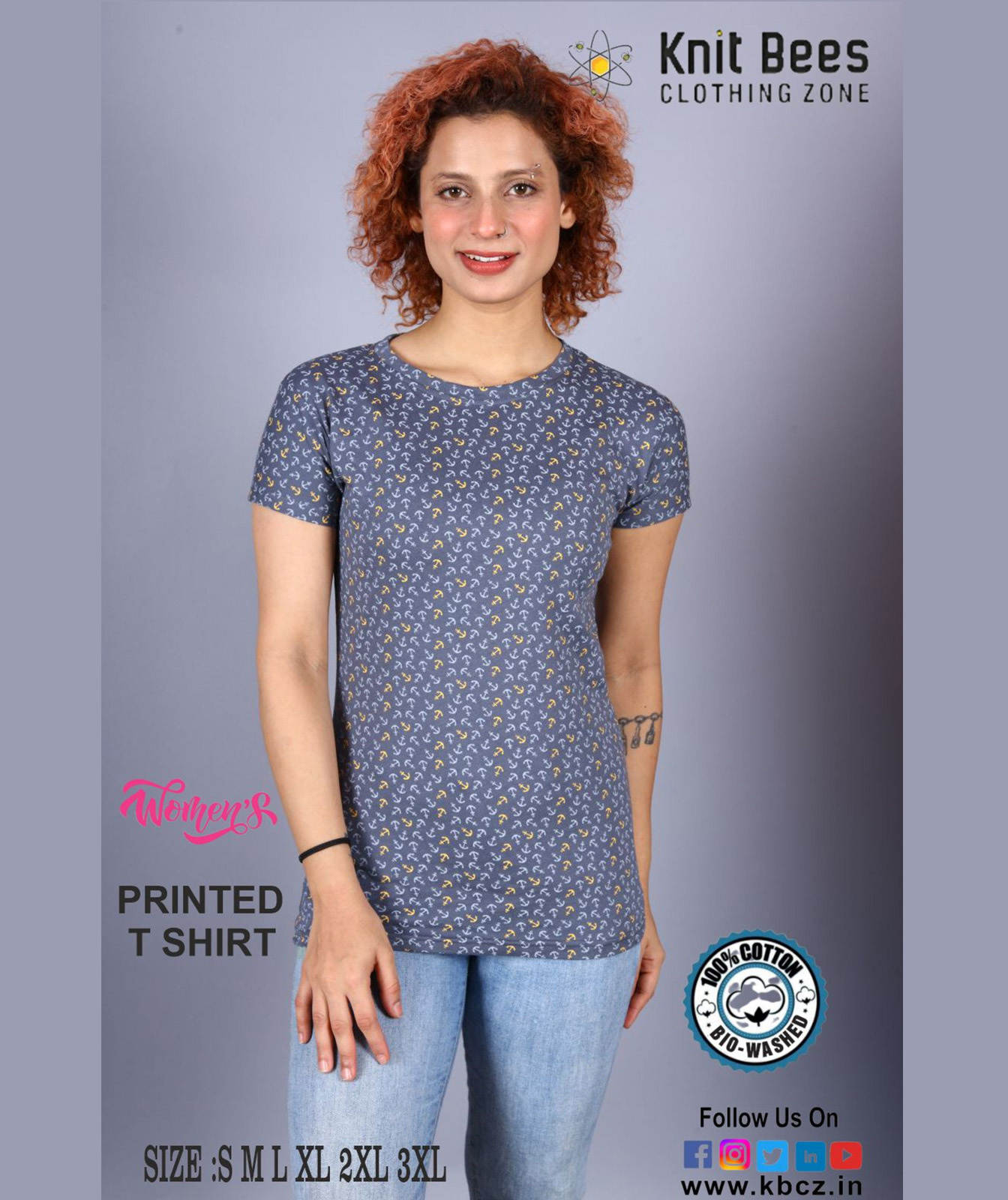 Womens Printed Top - 100% Cotton, S-3xl, Round Neck, Short Sleeve, Floral Print | Comfortable Fit, Durable, Machine Washable, Soft Fabric, Versatile Style