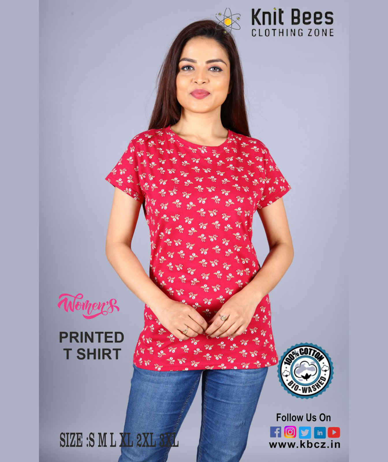 Womens Printed Top - 100% Cotton, S-3xl, Round Neck, Short Sleeve, Floral Print | Comfortable Fit, Durable, Machine Washable, Soft Fabric, Versatile Style