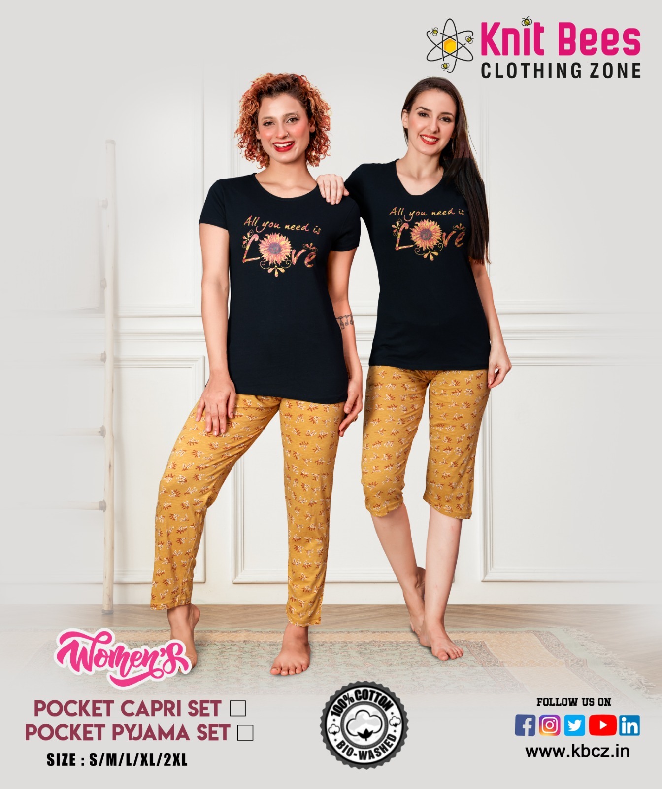 Womens Pocket Pyjama Set - Cotton Blend, Sizes S-xl | Multicolour Prints, Short Sleeves, Ultimate Comfort