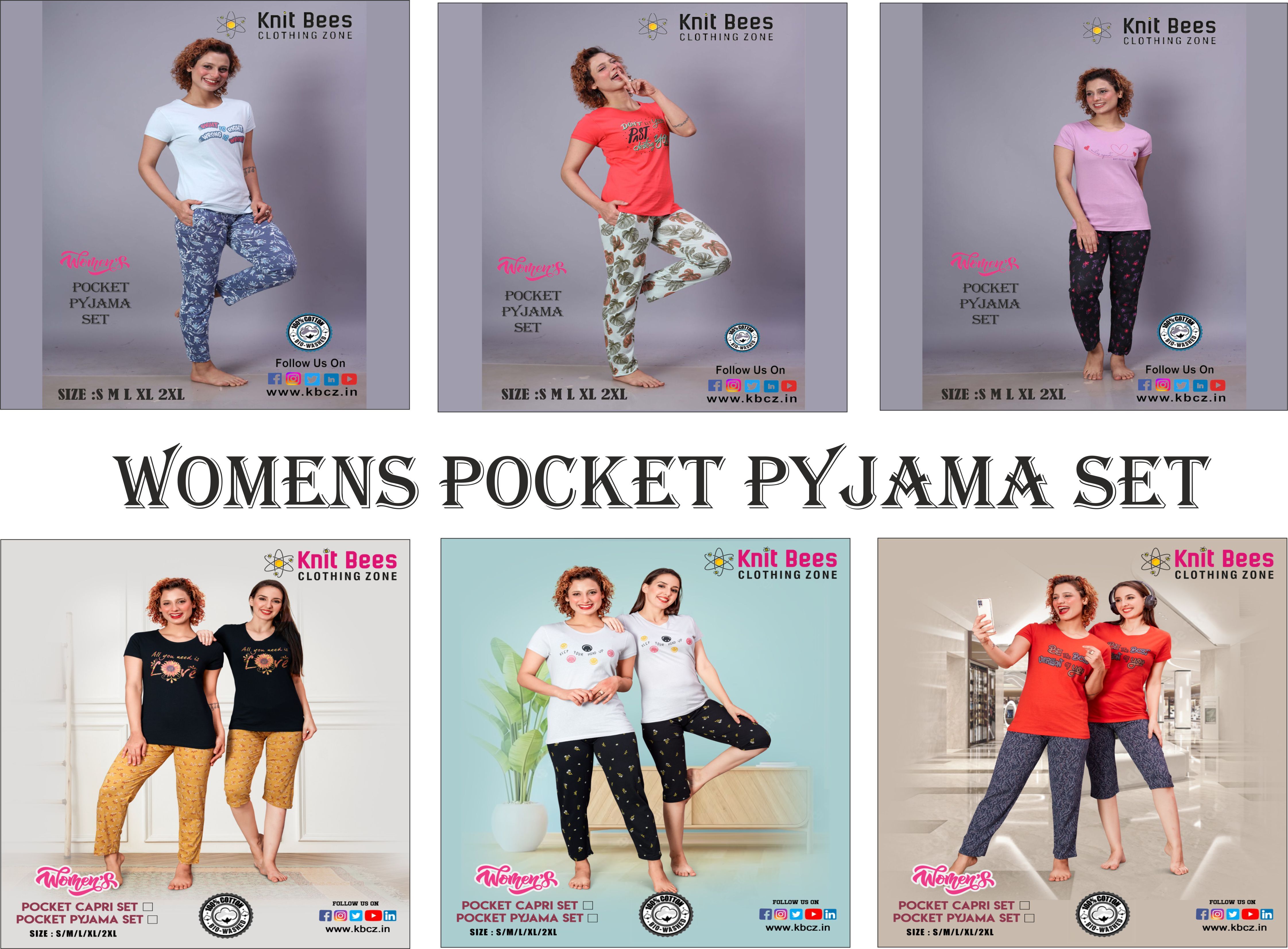 Womens Pocket Pyjama Set - Cotton Blend, Sizes S-xl | Multicolour Prints, Short Sleeves, Ultimate Comfort