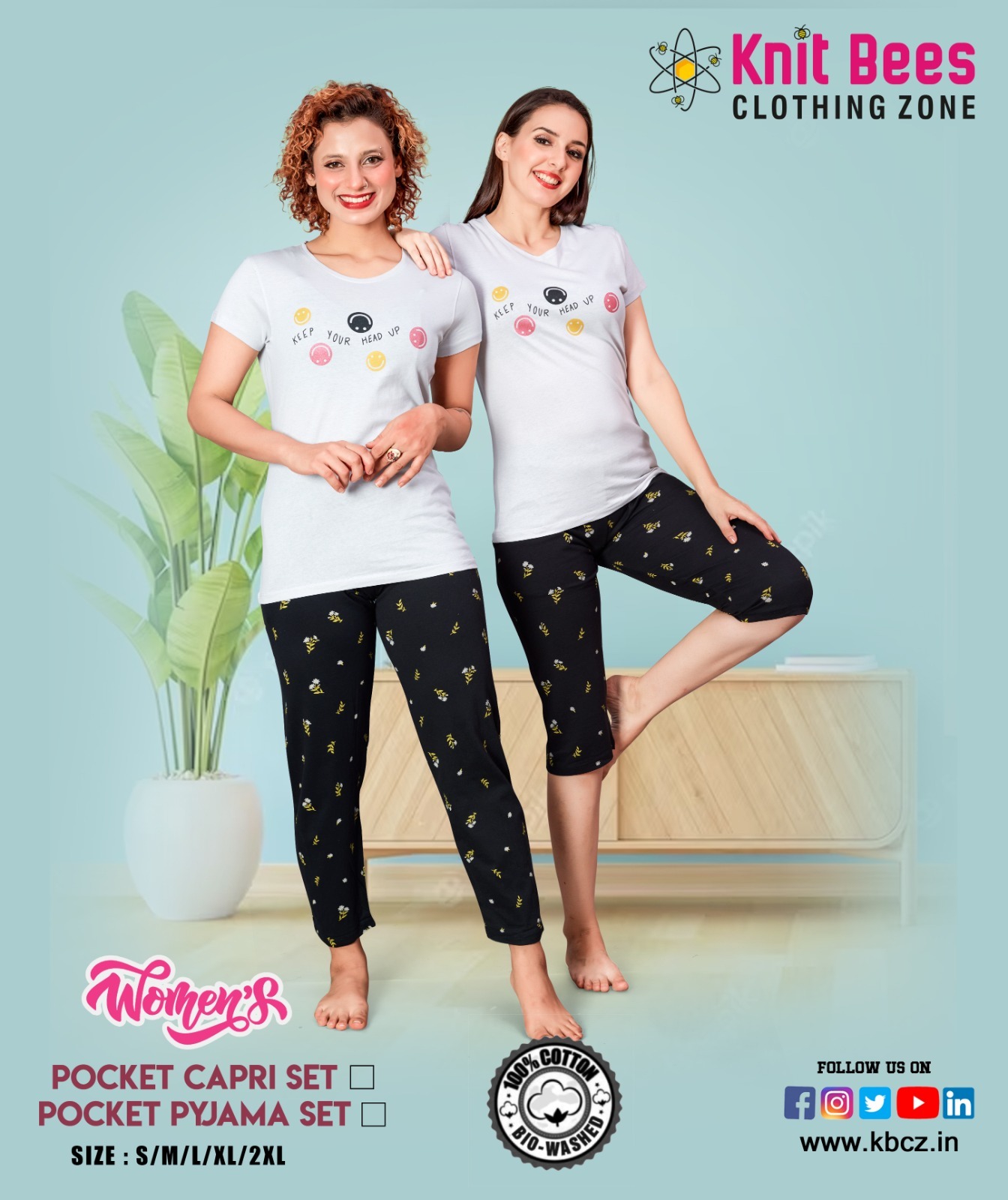 Womens Pocket Pyjama Set - Cotton Blend, Sizes S-xl | Multicolour Prints, Short Sleeves, Ultimate Comfort