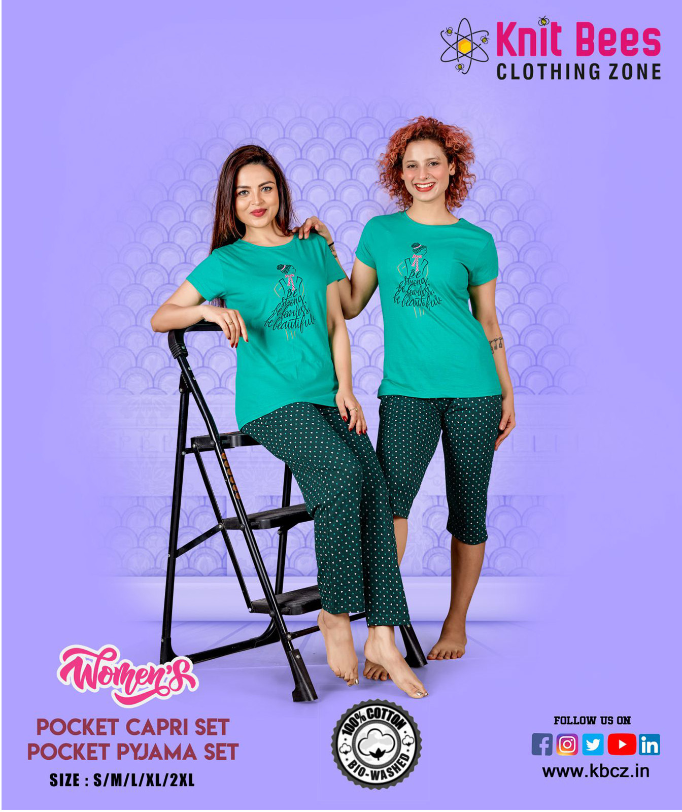Womens Pocket Pyjama Set - Cotton Blend, Sizes S-xl | Multicolour Prints, Short Sleeves, Ultimate Comfort