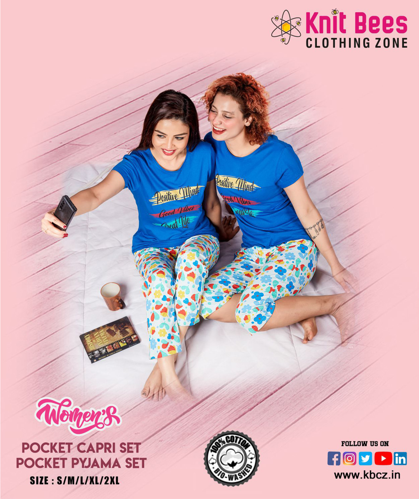 Womens Pocket Pyjama Set - Cotton Blend, Sizes S-xl | Multicolour Prints, Short Sleeves, Ultimate Comfort