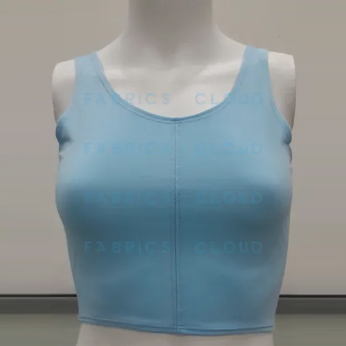 स्लीवलेस क्रॉपटॉप ब्लाउज (स्ट्रेचेबल) (फ्रंट-V नेक और बैक-राउंड नेक) (स्काई ब्लू) बस्ट साइज़: 28" से 38" इंच (इंच)