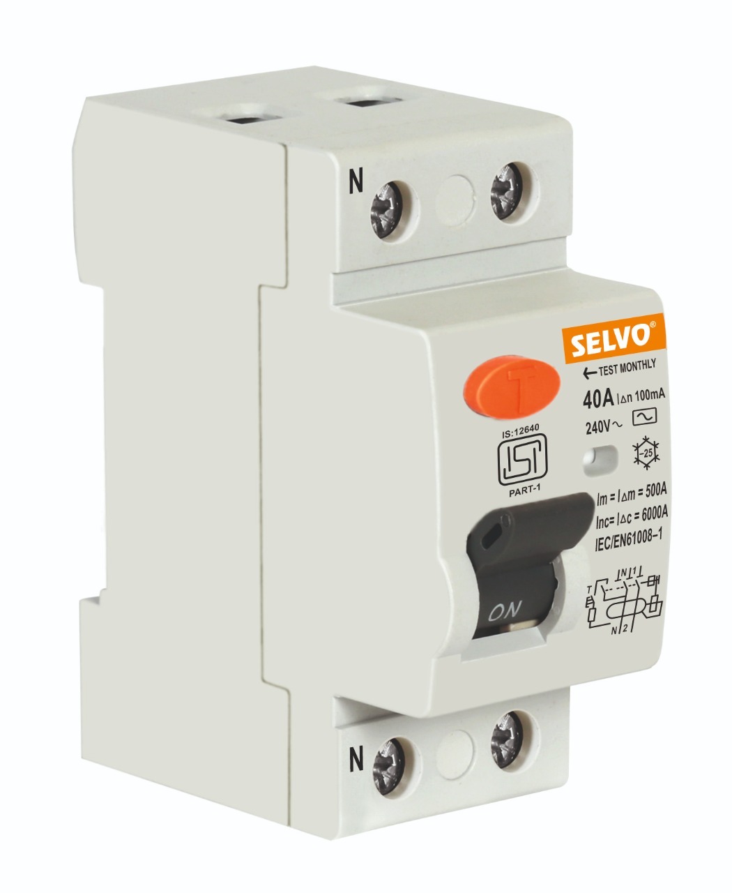 Selvo 40a Double Pole Rccb - 240v Rated Voltage, 0.2 Kg Lightweight Design | Fast-acting Safety Device, Elegant White Finish