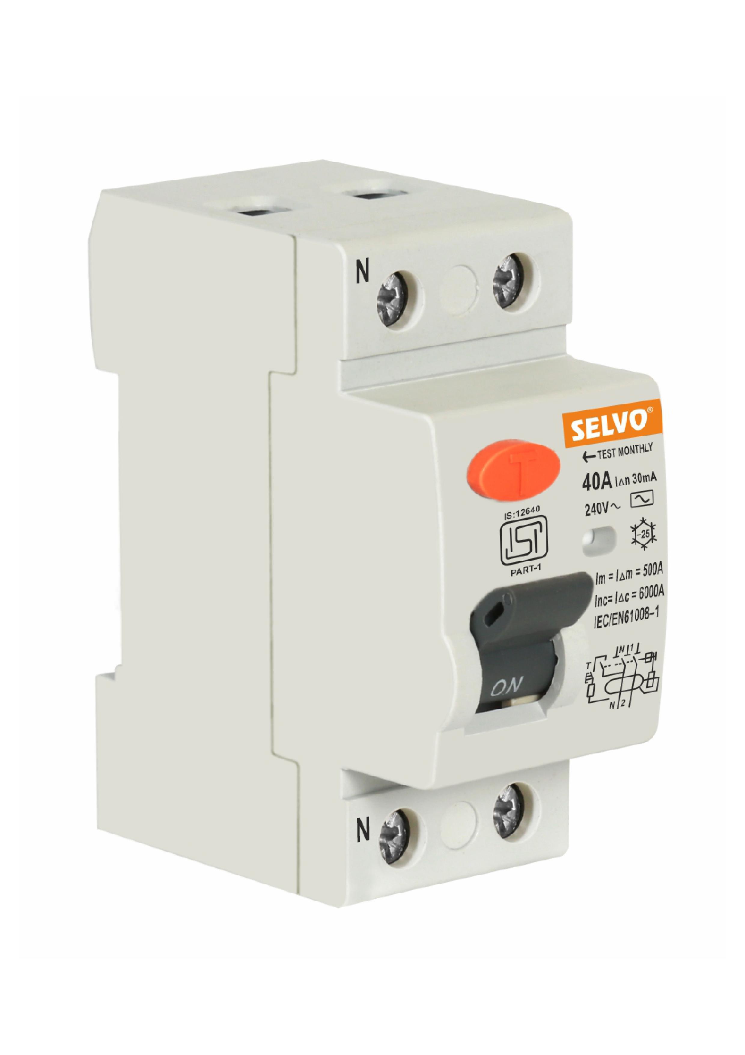 Selvo 40a Double Pole Rccb - 240v Rated Voltage, 0.2 Kg Lightweight Design | Fast-acting Safety Device, Elegant White Finish
