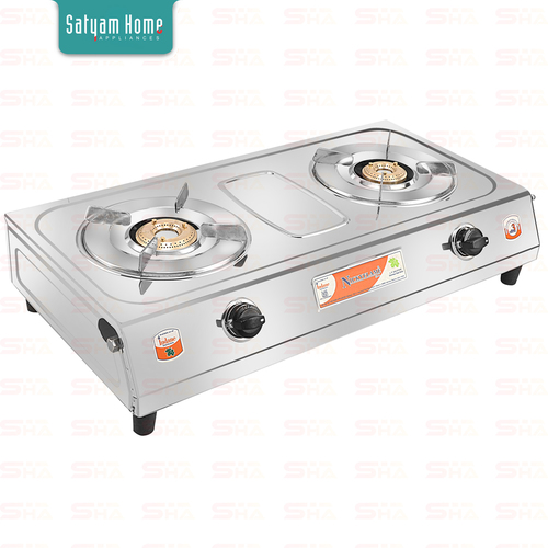 Vs2 Stainless Steel Lpg Gas Stove - 2 Burners, 1.8 Kg Body, Brass Top, 70 Gm Gas Cock | Self Installation, No Automatic Features